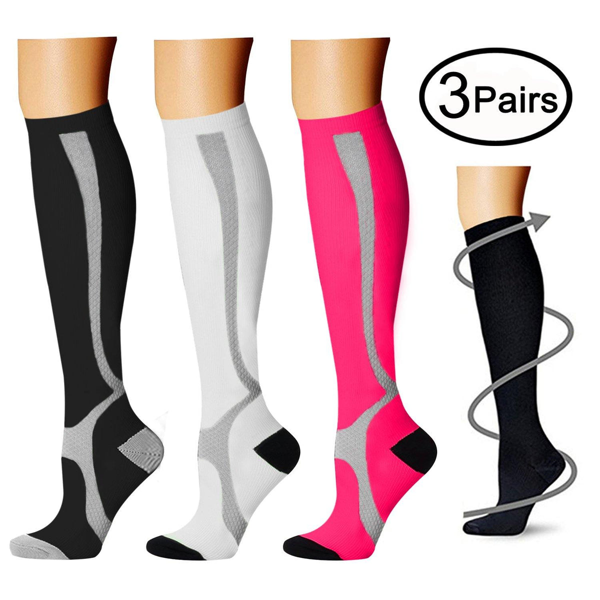 3 Pairs Compression Socks For Women Men, Knee High Compression Stockings,  Pressure Socks For Nurses Flying Travel