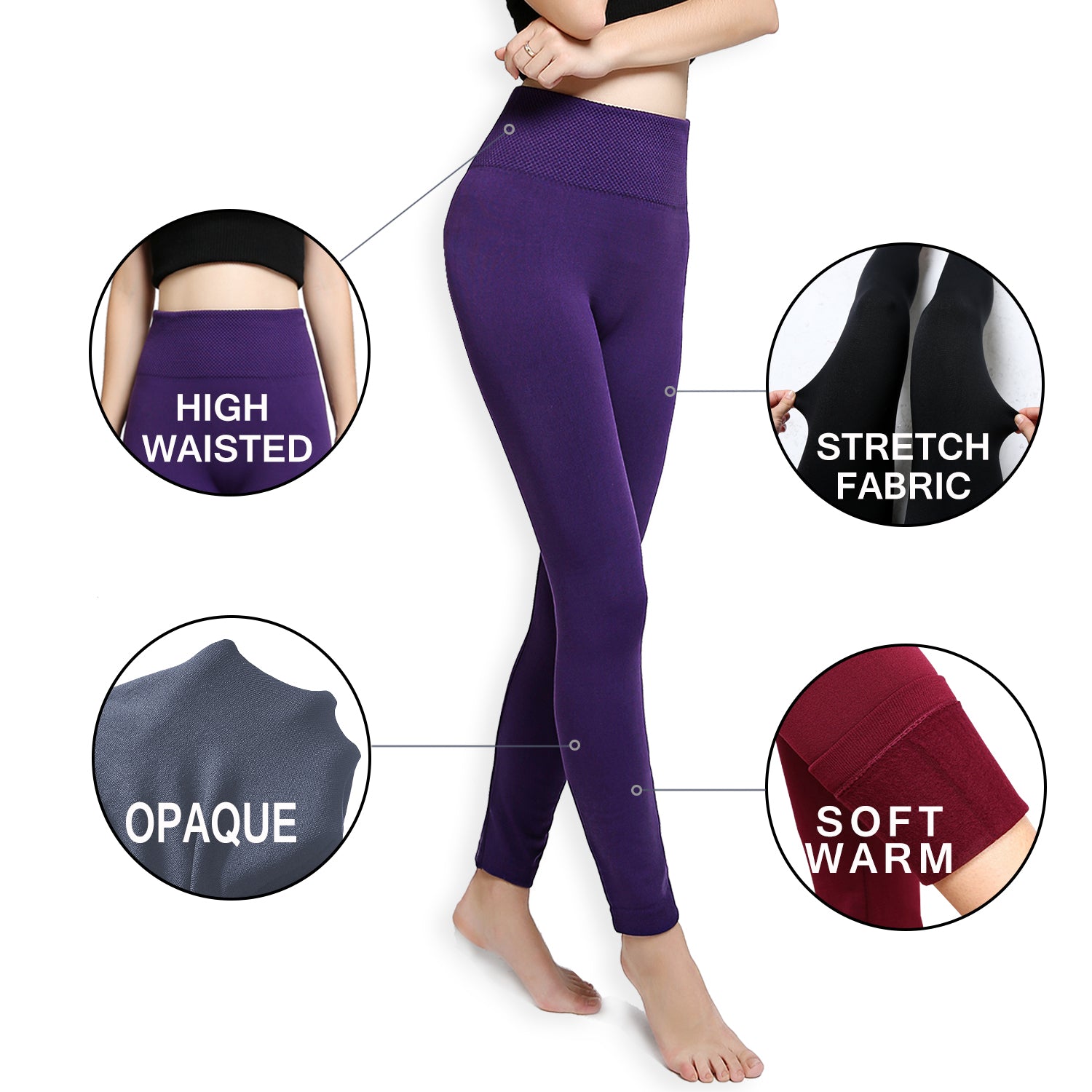 Fleece Lined Leggings Ultra Soft Warm High Waist Tights For Women (3 or 6  Pack)